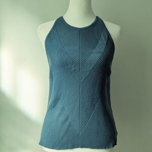 Anthropologie Size S Teal Ribbed Knit High-Neck Tank Top